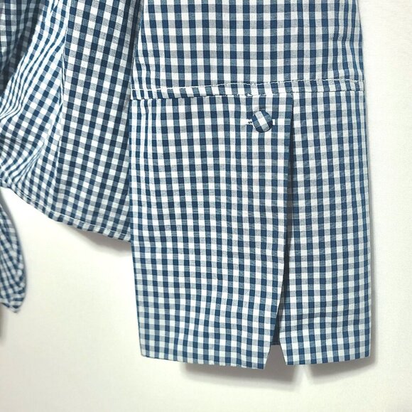 Max Jeans Tie front Gingham Check Top size L Large Blue White Shirt knot cuff - Picture 4 of 4
